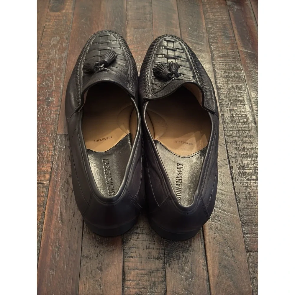 Johnston & Murphy Men's 11M Black Sheepskin Leather Woven Tassel Dress Loafers